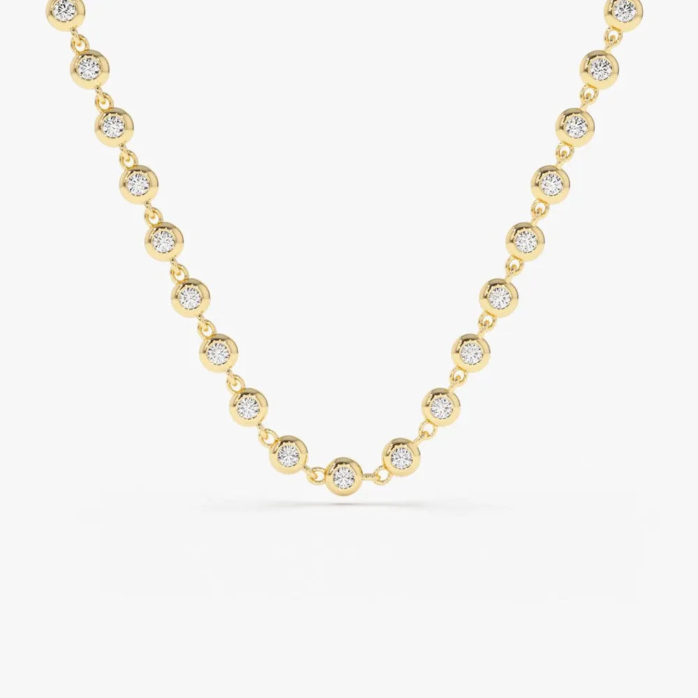 14K Solid Gold Round Diamond Bezel Set Tennis Necklace 1.65ctw