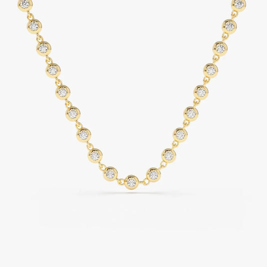14K Solid Gold Round Diamond Bezel Set Tennis Necklace 1.65ctw