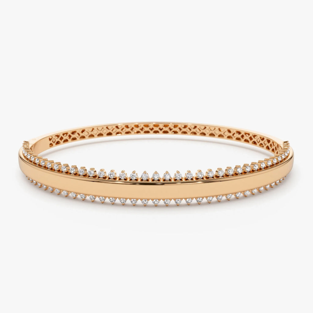 14K Solid Gold 0.85 CTW Round Diamond Statement Prong Set Bangle