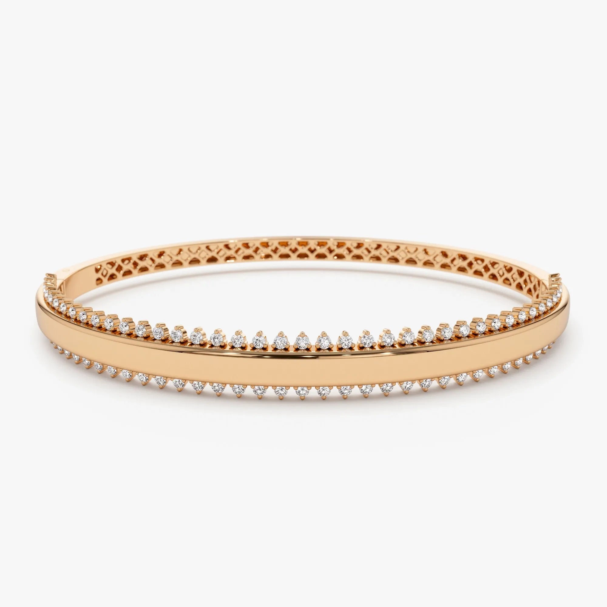 14K Solid Gold 0.85 CTW Round Diamond Statement Prong Set Bangle