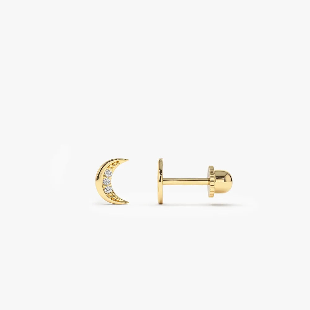 14k Gold Diamond Round Cut Crescent Moon Helix Piercing Single Earring 0.025 ctw