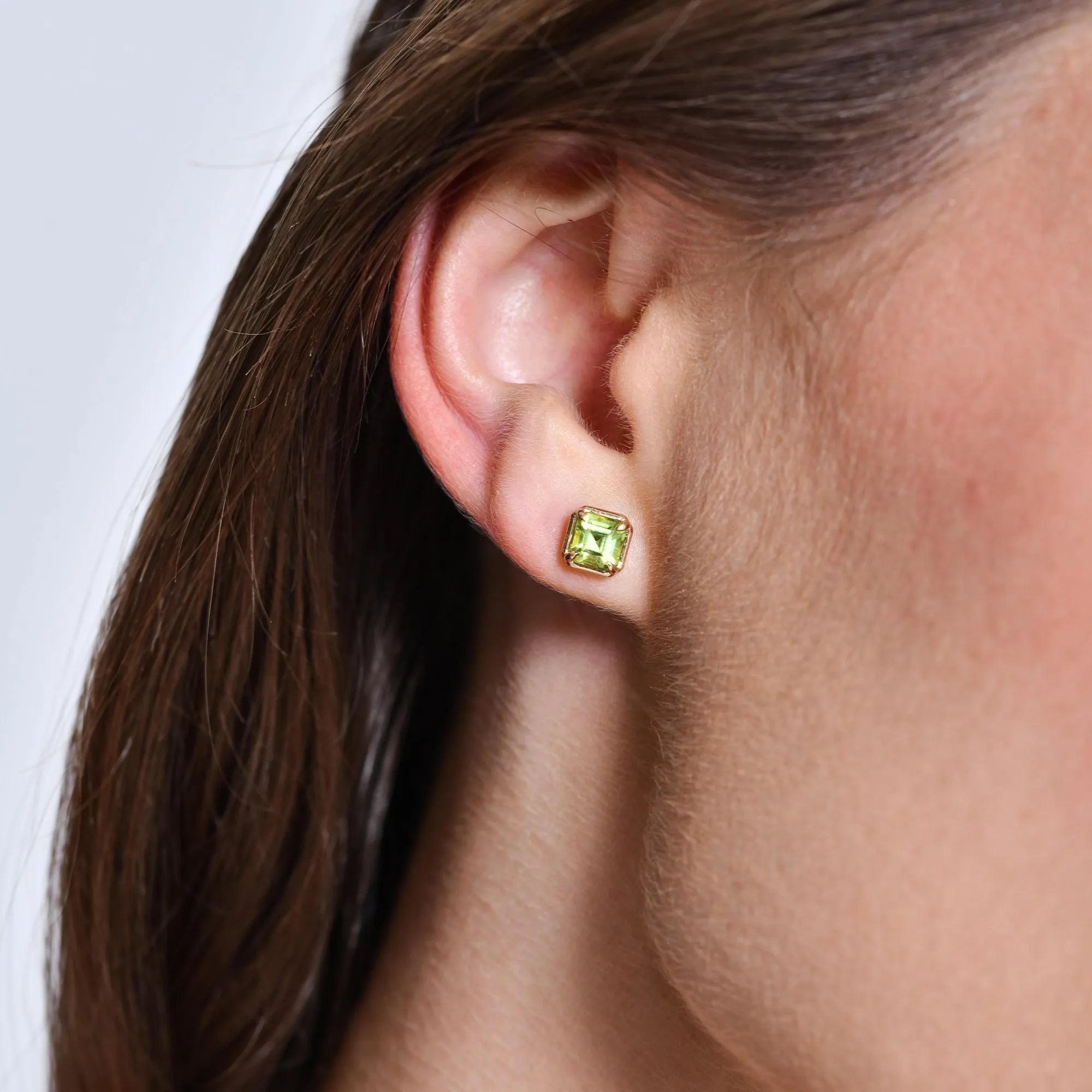 14K Solid Gold Asscher Cut Peridot Stud Earrings 1.25ctw