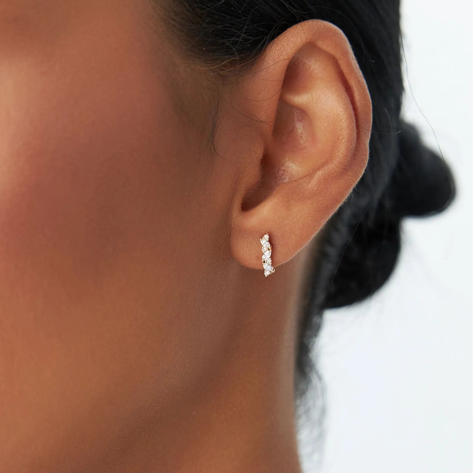 14k Gold Diamond Marquise and Round Cut Alternating Stud Earrings 0.27 ctw