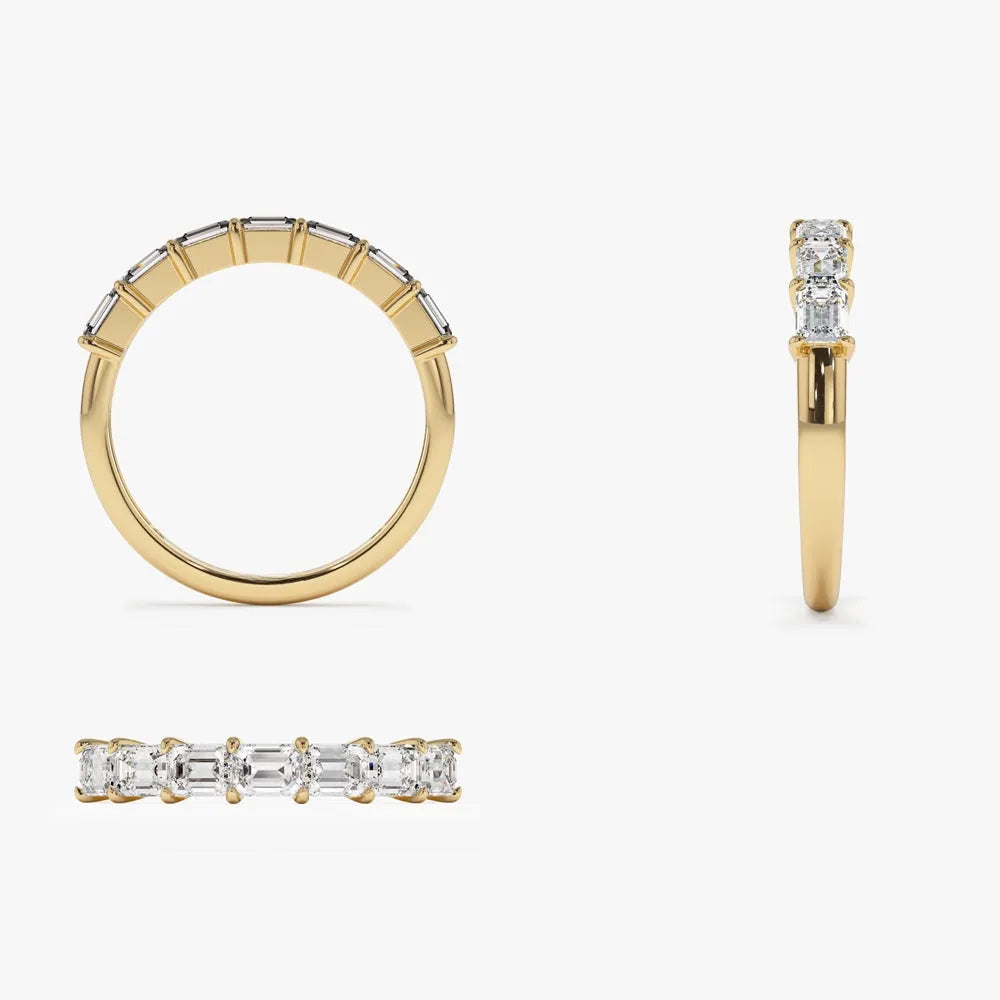 14k Gold 0.75 CTW Emerald Cut Diamond Horizontal Prong Set Wedding Band
