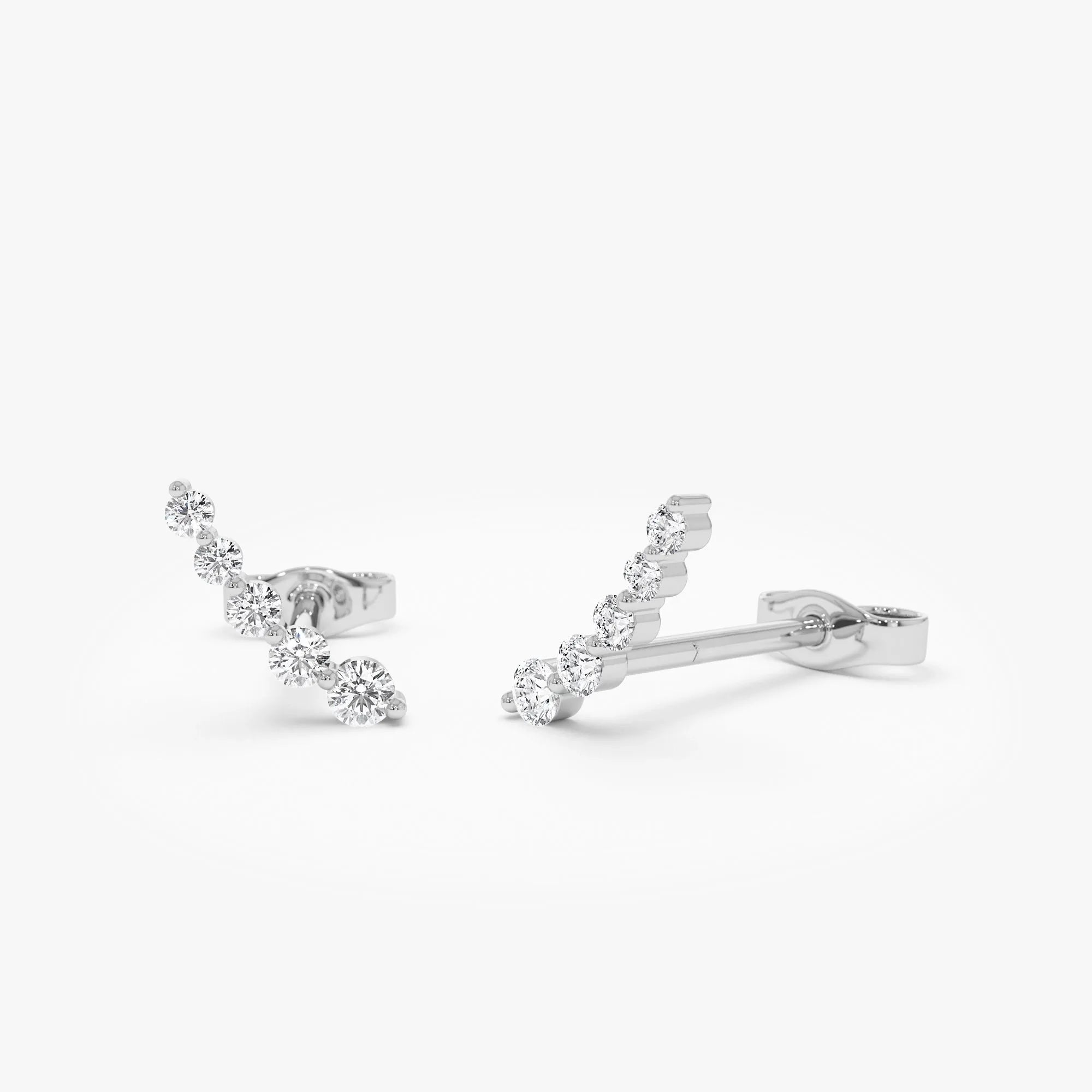 14k Gold Diamond Round Cut Crawler Stud Earrings 0.12 ctw