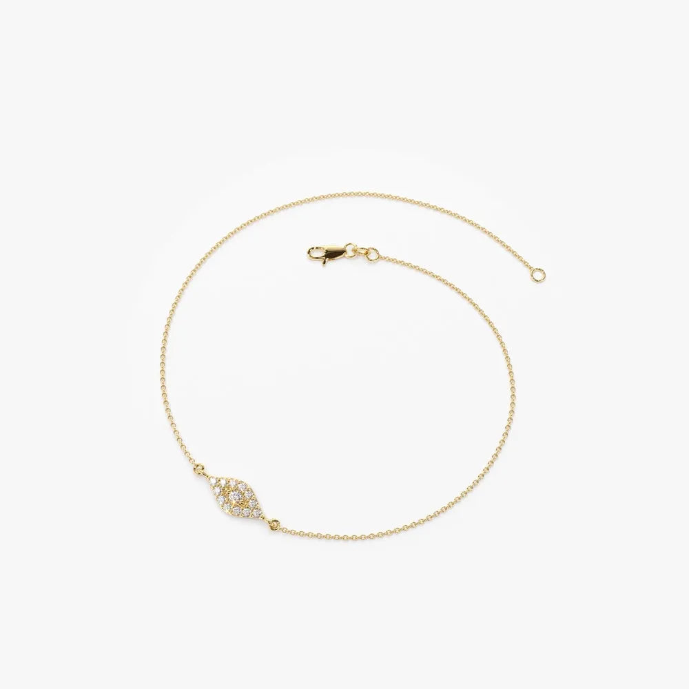 14K Solid Gold Round Diamond Evil Eye Bracelet Micro Pave 0.15 Carat