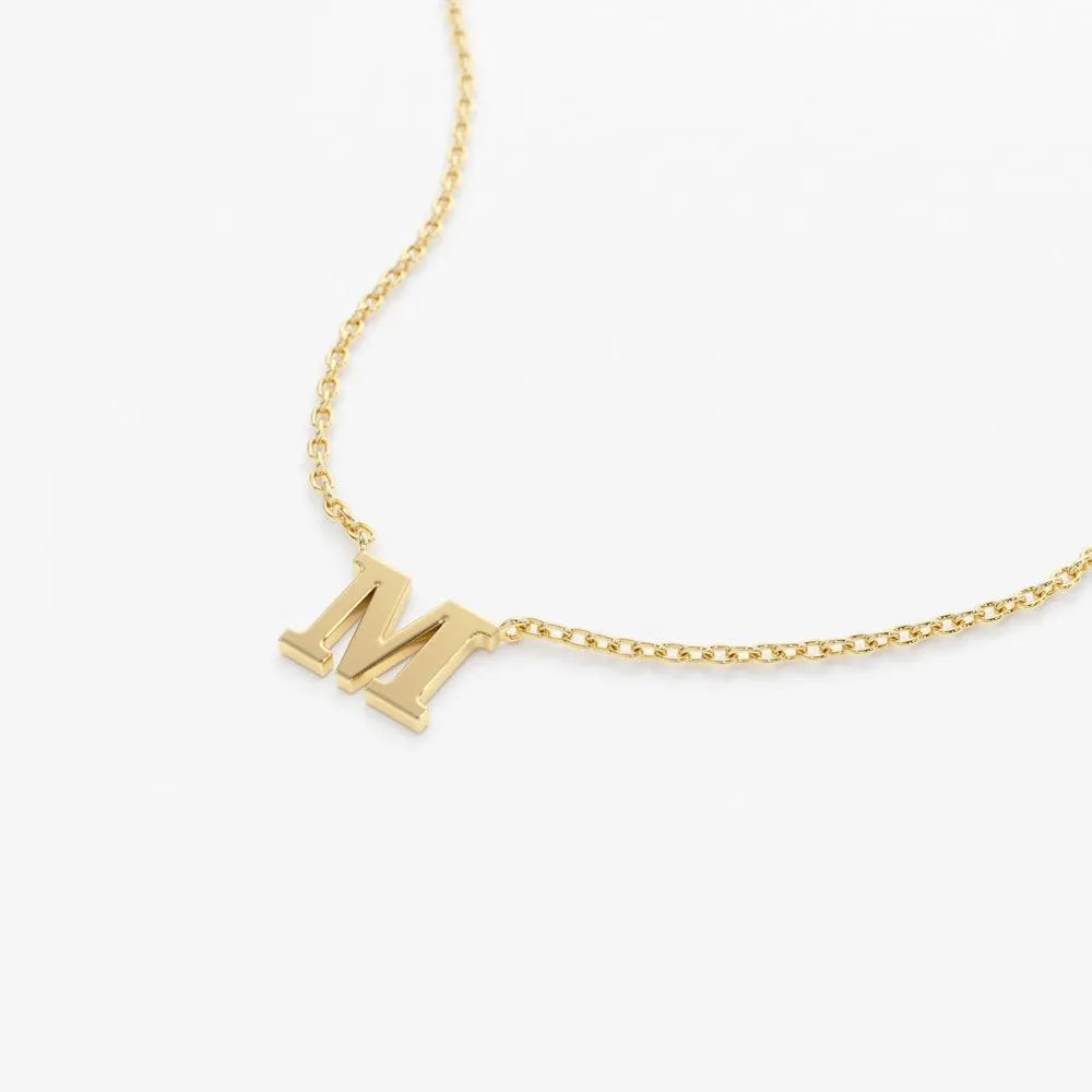 14k Solid Gold Personalized Initial Letter Pendant Necklace