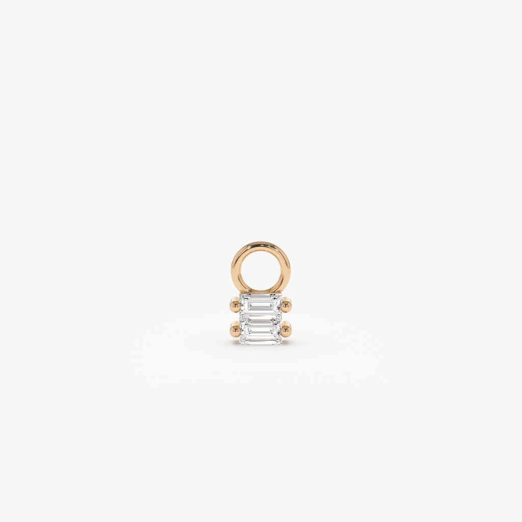 14k Gold Diamond Baguette Cut Double Hoop Charm 0.06 ctw