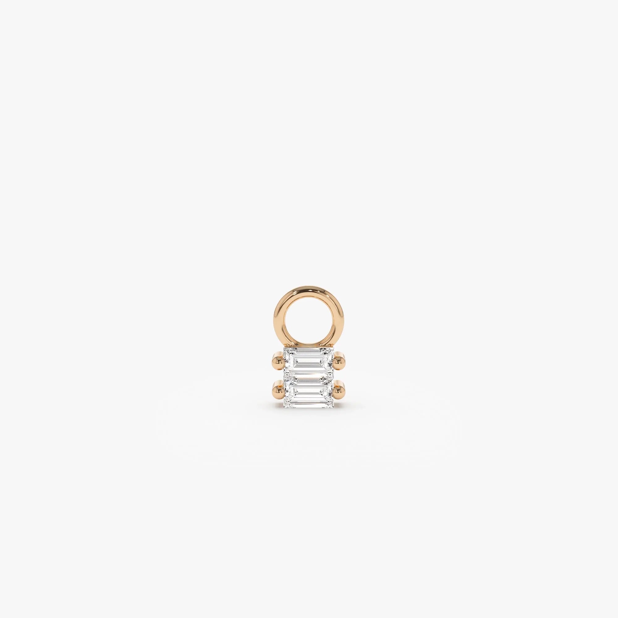 14k Gold Diamond Baguette Cut Double Hoop Charm 0.06 ctw