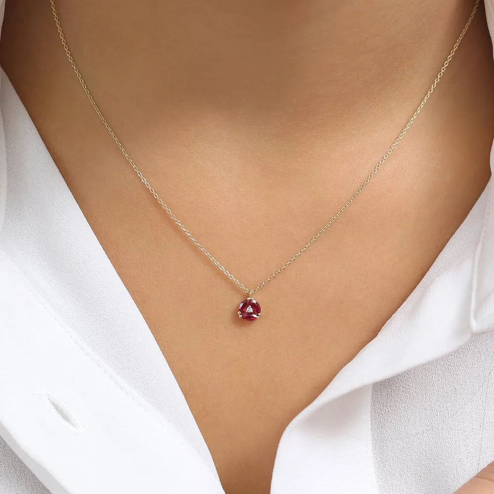 14k Solid Gold Ruby and Diamond Marquise Cluster Necklace 0.33 Carat Prong Setting