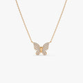 14K Solid Gold Round Diamond Pave Butterfly Pendant Necklace 0.29ctw