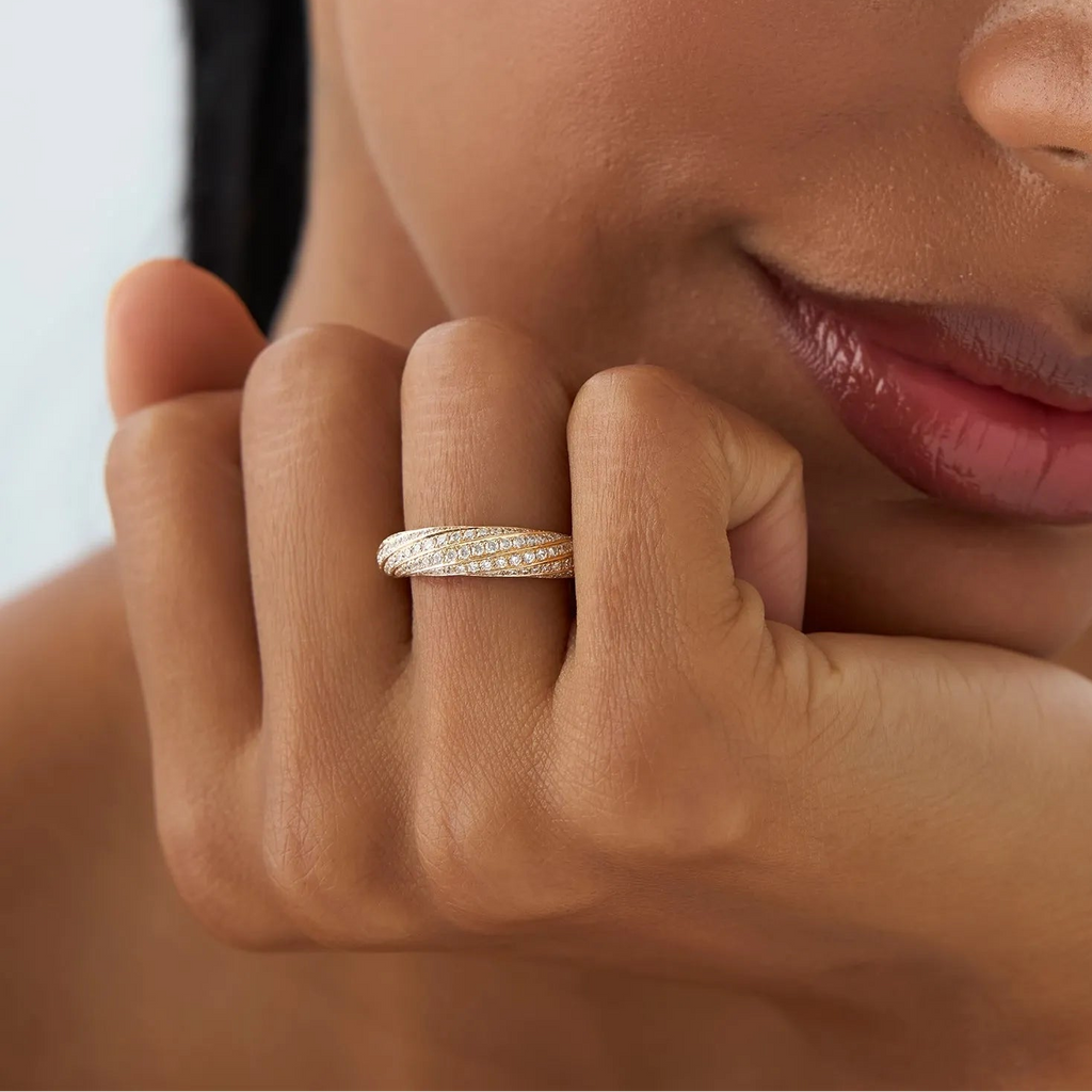 14K Solid Gold Round Diamond 0.85 Carat Pave Unique Twist Design Ring