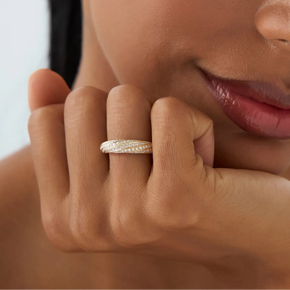 14K Solid Gold Round Diamond 0.85 Carat Pave Unique Twist Design Ring