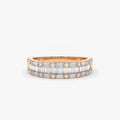 14K Solid Gold Baguette and Round Diamond 0.85 Carat Wedding Band