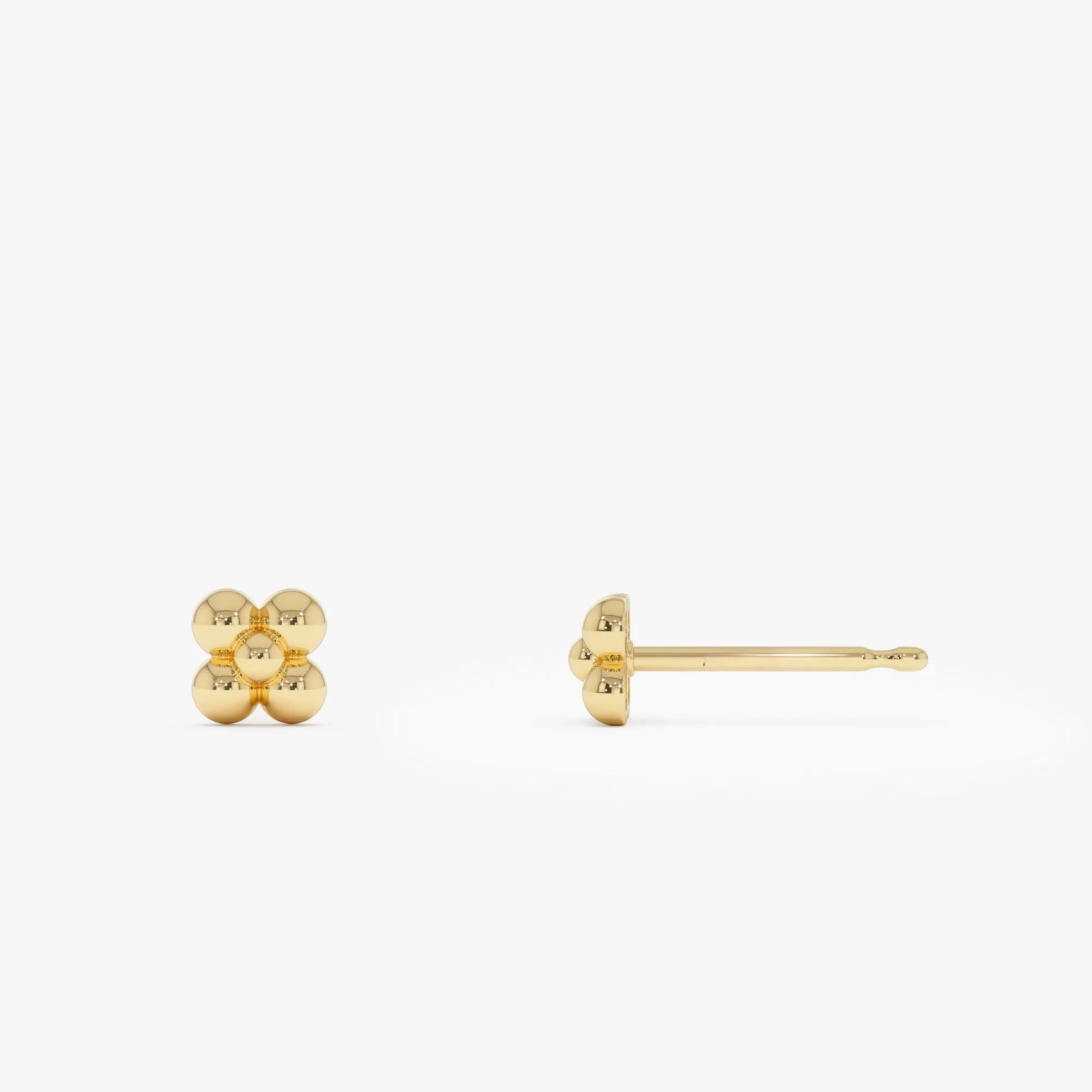 14k Solid Gold Bubble Cluster Stud Earrings 5mm Minimalist Geometric Design