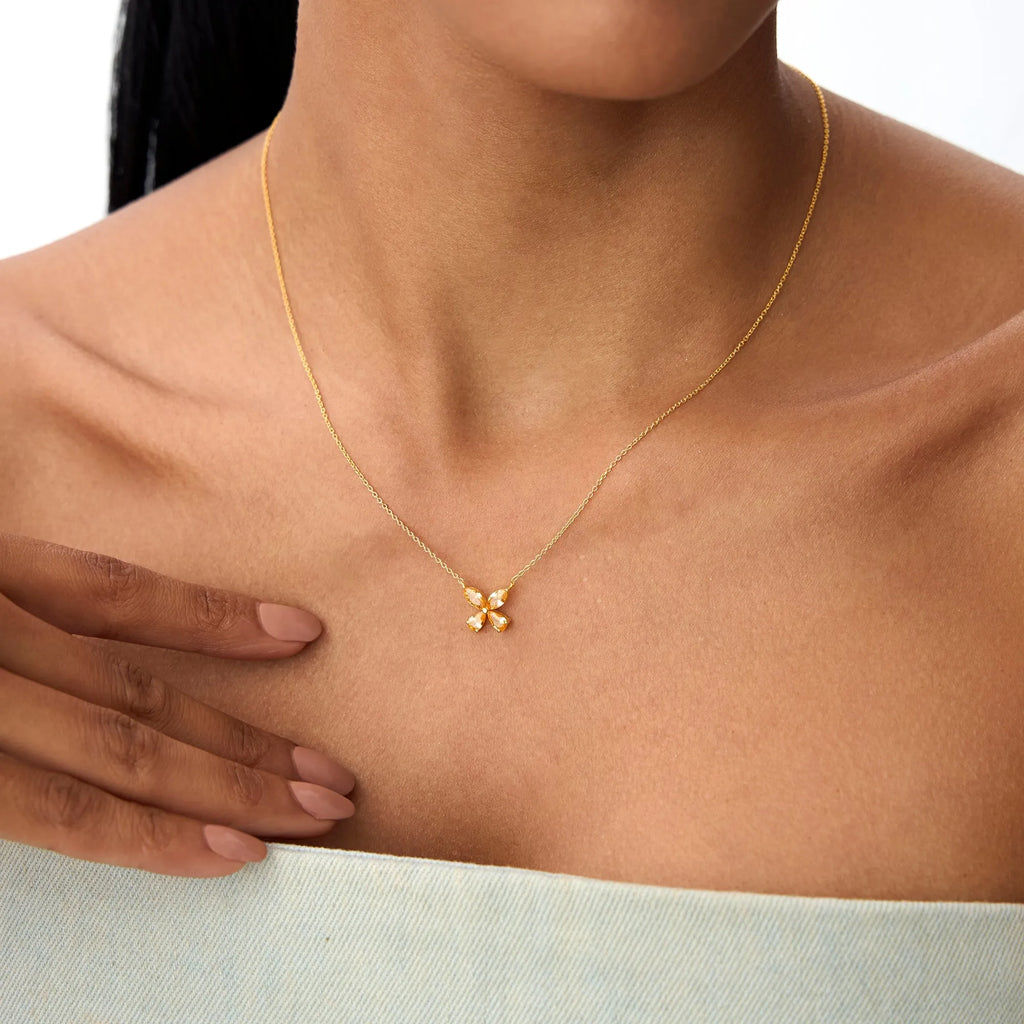 14k Solid Gold Citrine Pear and Marquise Butterfly Necklace 0.90 Carat