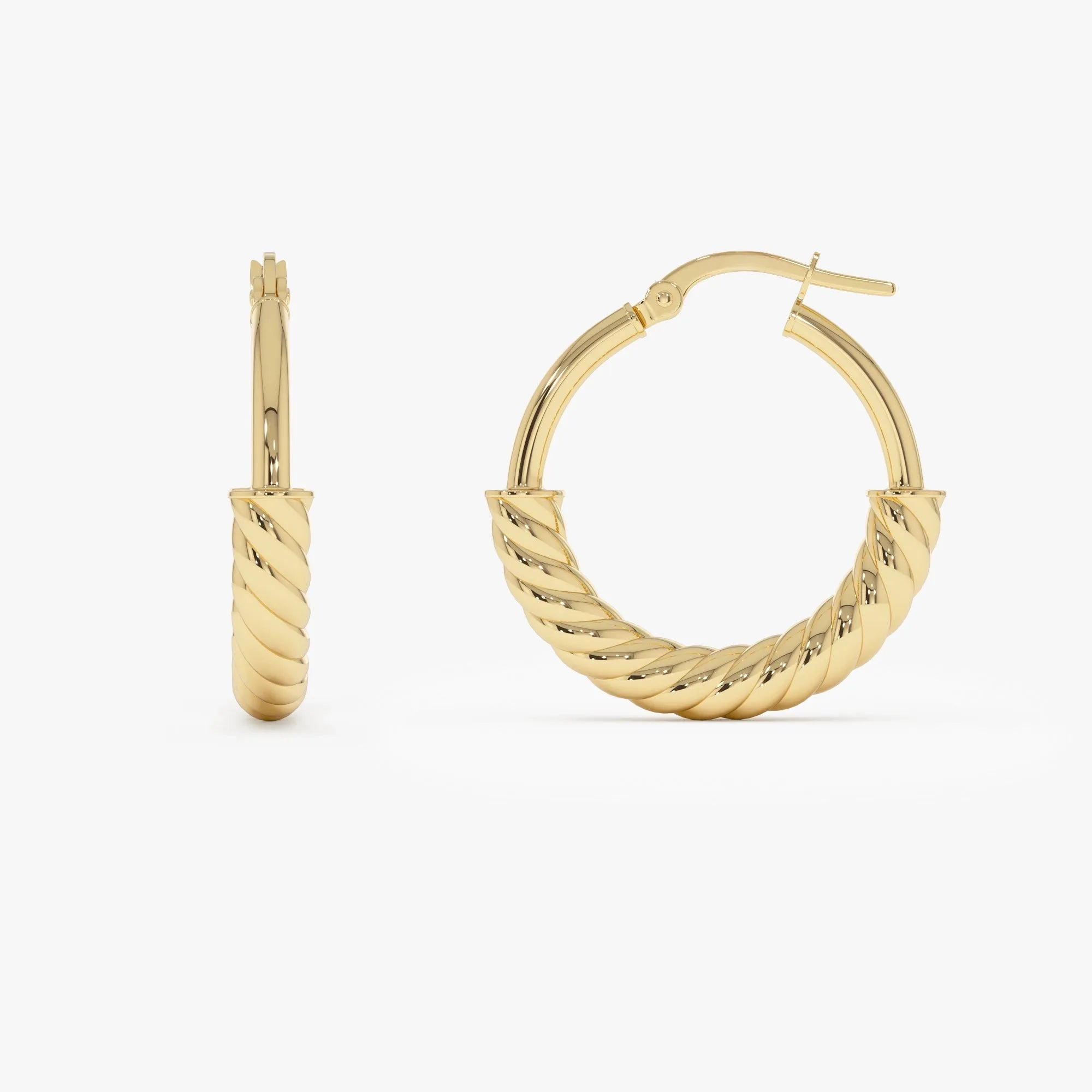 14k Yellow Gold Twist Rope Medium Hoop Earrings 23mm Outer Diameter 3.9mm Width