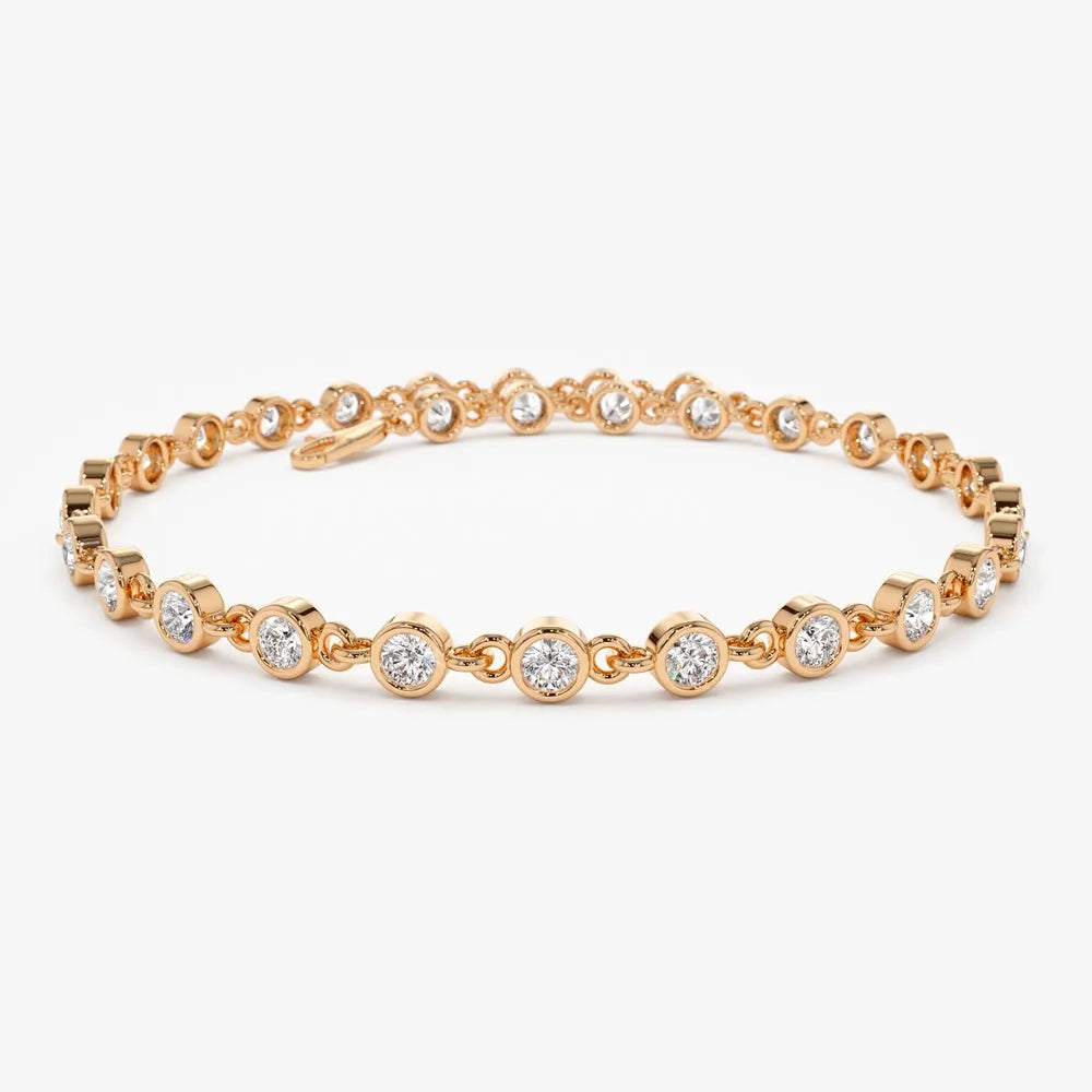 14K Solid Gold 1.85 CTW Round Diamond Bezel Set Tennis Bracelet