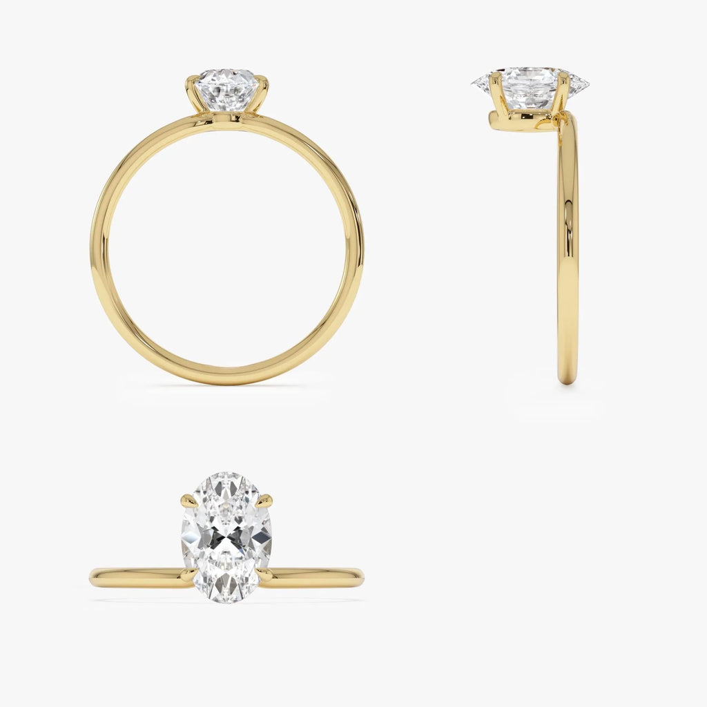 14k Gold 1.00 Carat Lab Grown Diamond Oval Elevated Basket Solitaire Ring