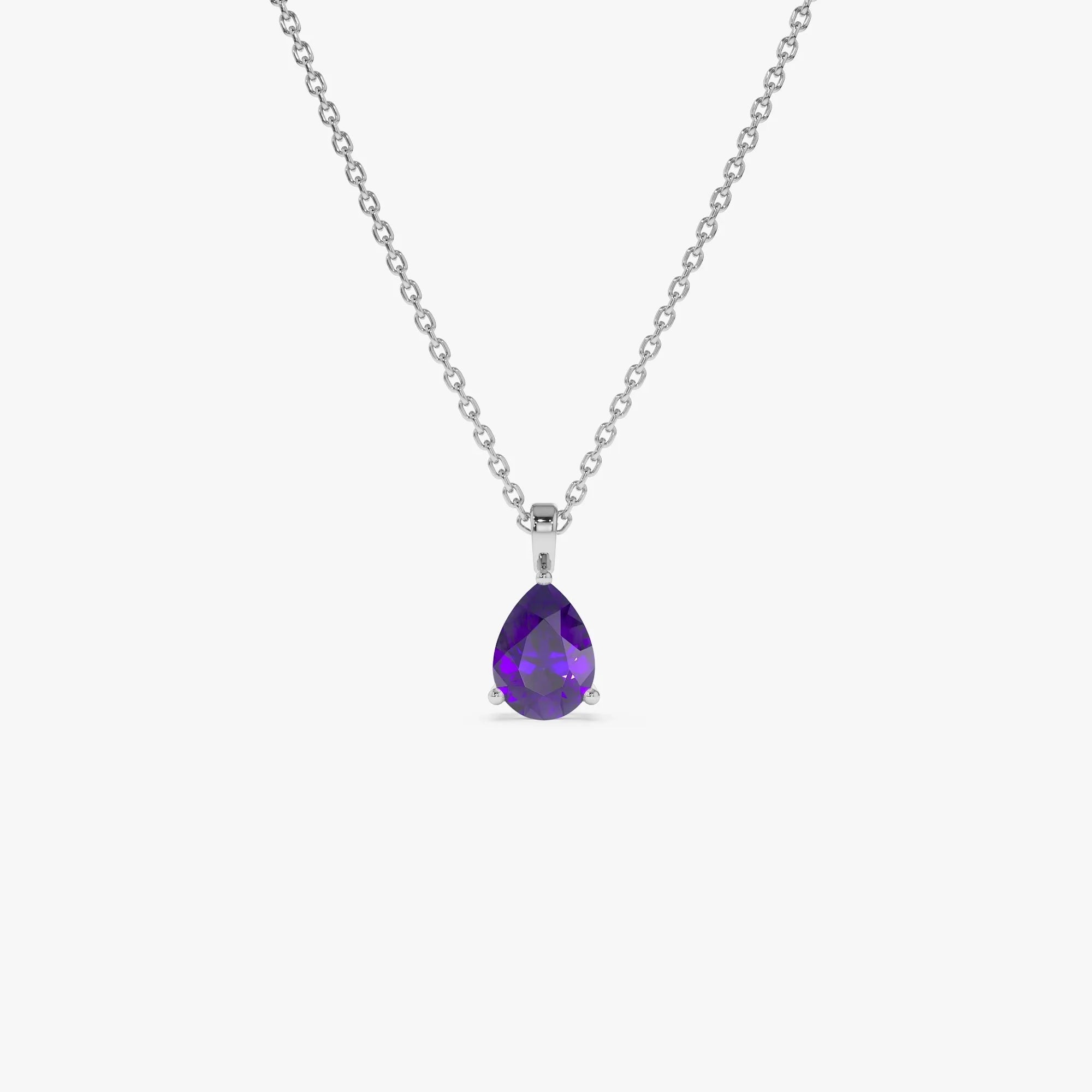 14k Solid Gold Amethyst Pear Shaped Solitaire Necklace 0.55 Carat