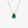 14k Solid Gold Pear Shape Emerald 1.50 to 2.50 CTW Bezel Setting Necklace