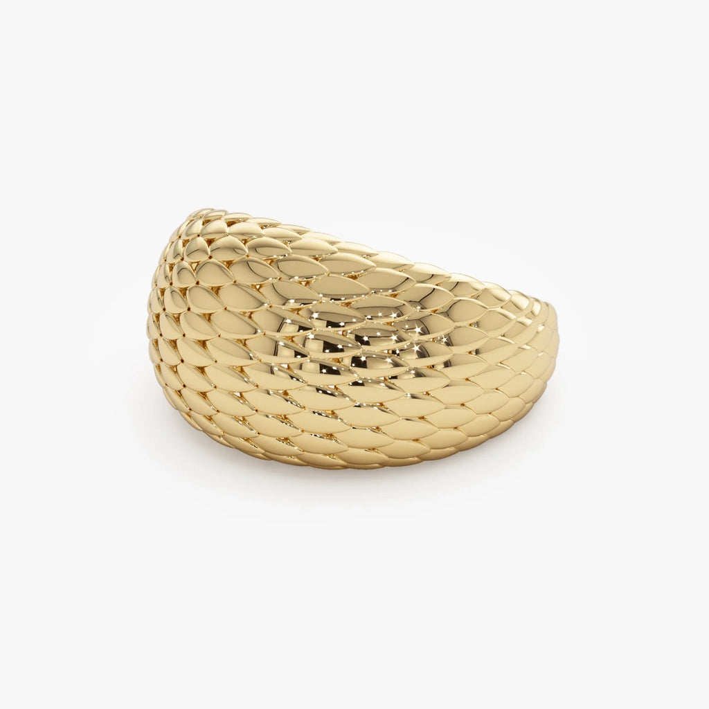 14k Solid Gold Chunky Snake Skin Texture Statement Ring
