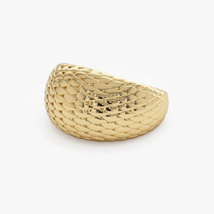 14k Solid Gold Chunky Snake Skin Texture Statement Ring