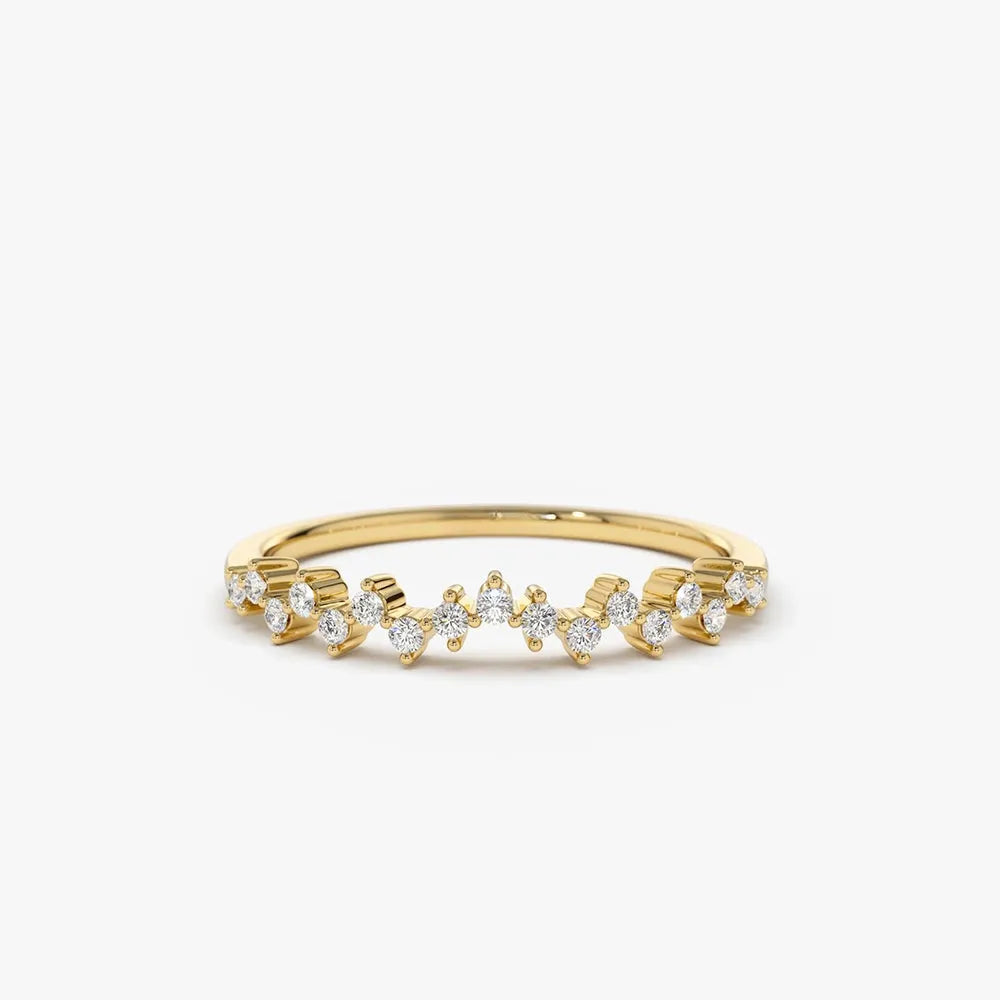 14k Gold Round Cut Diamond Zig Zag Half Eternity Micro Prong Wedding Band 0.15 ctw