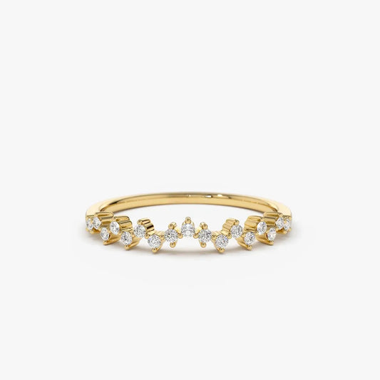 14k Gold Round Cut Diamond Zig Zag Half Eternity Micro Prong Wedding Band 0.15 ctw