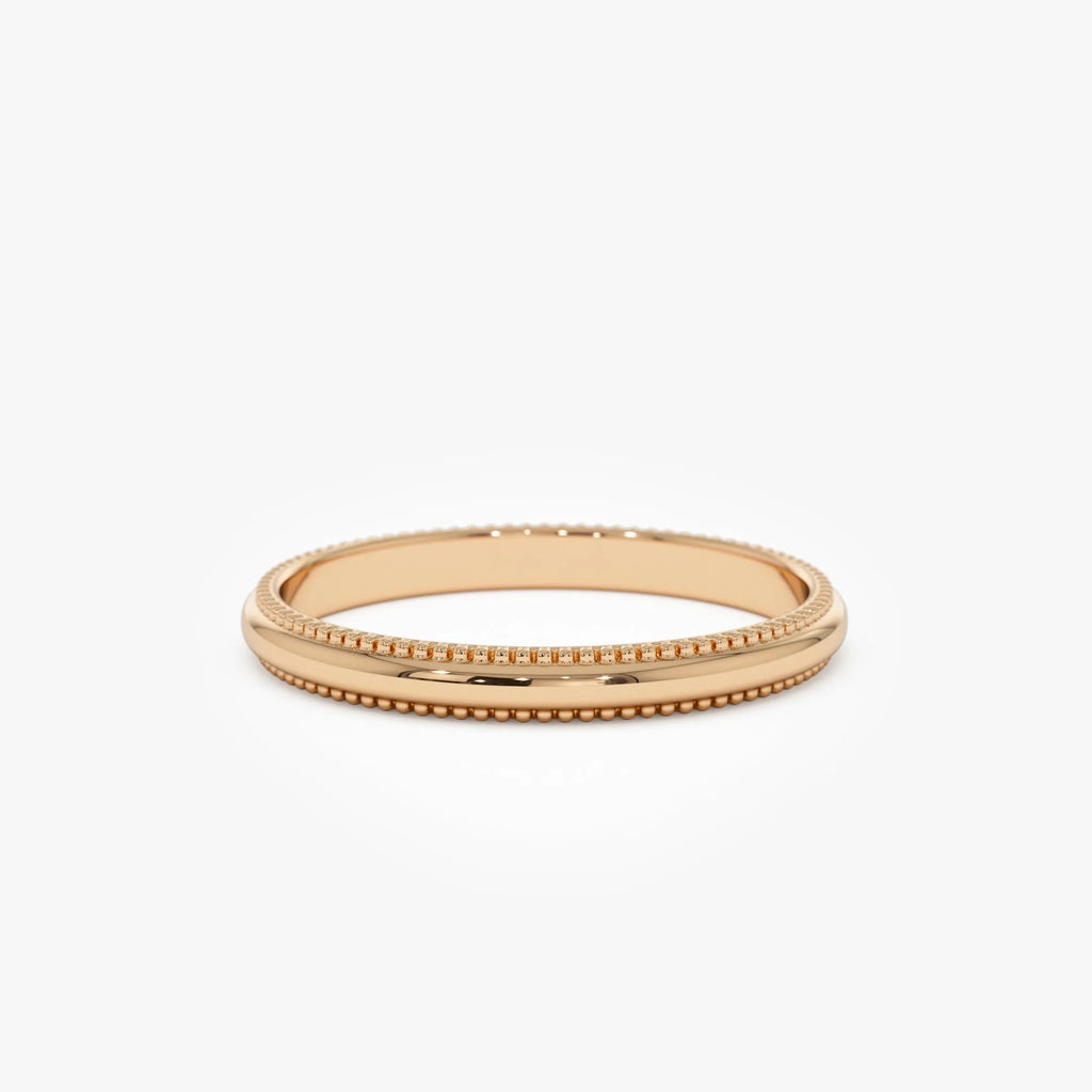 14k Solid Gold Milgrain Edge Wedding Band Stackable Ring 2.2mm Width