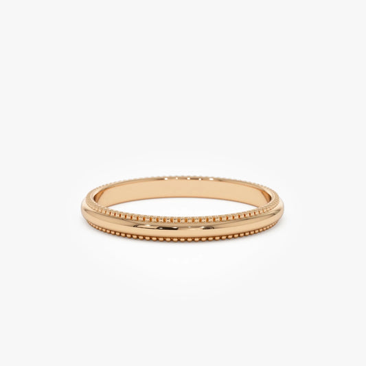 14k Solid Gold Milgrain Edge Wedding Band Stackable Ring 2.2mm Width
