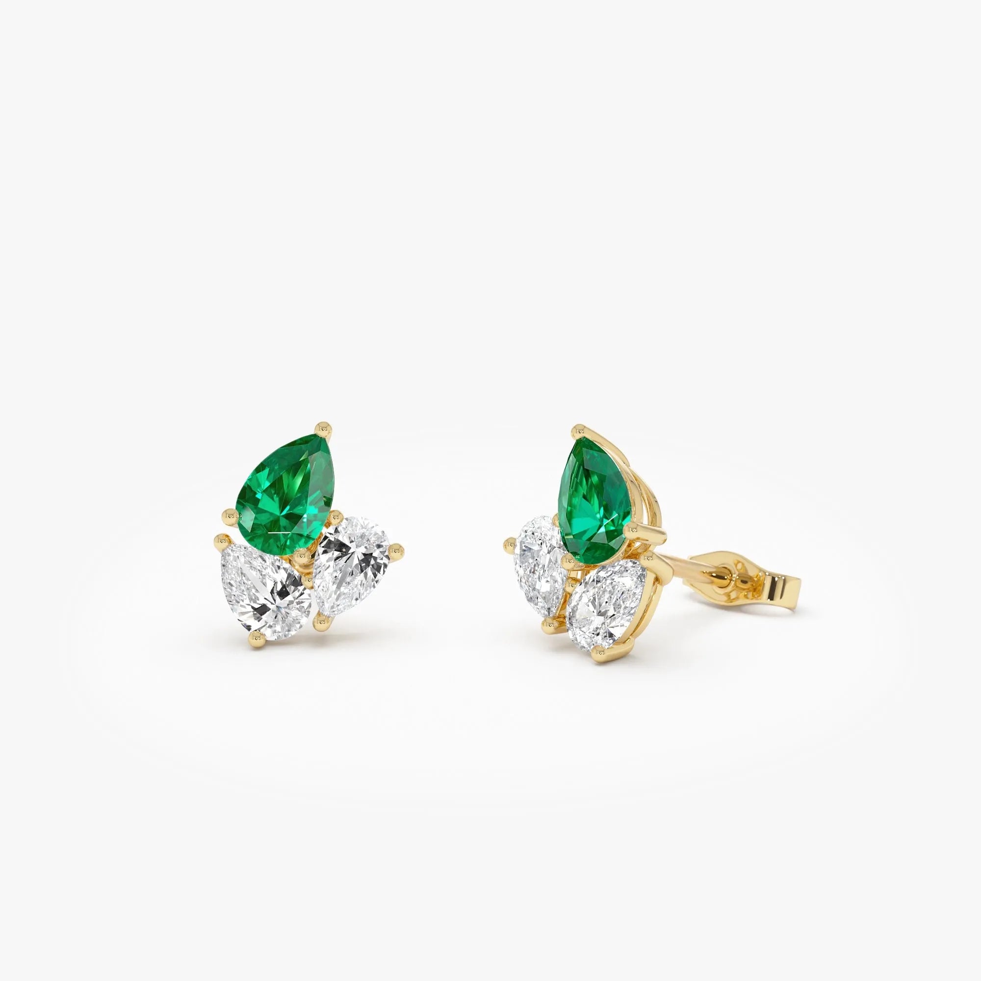 14k Gold Lab Grown Emerald and Diamond Pear Cut Stud Earrings 1.79 ctw