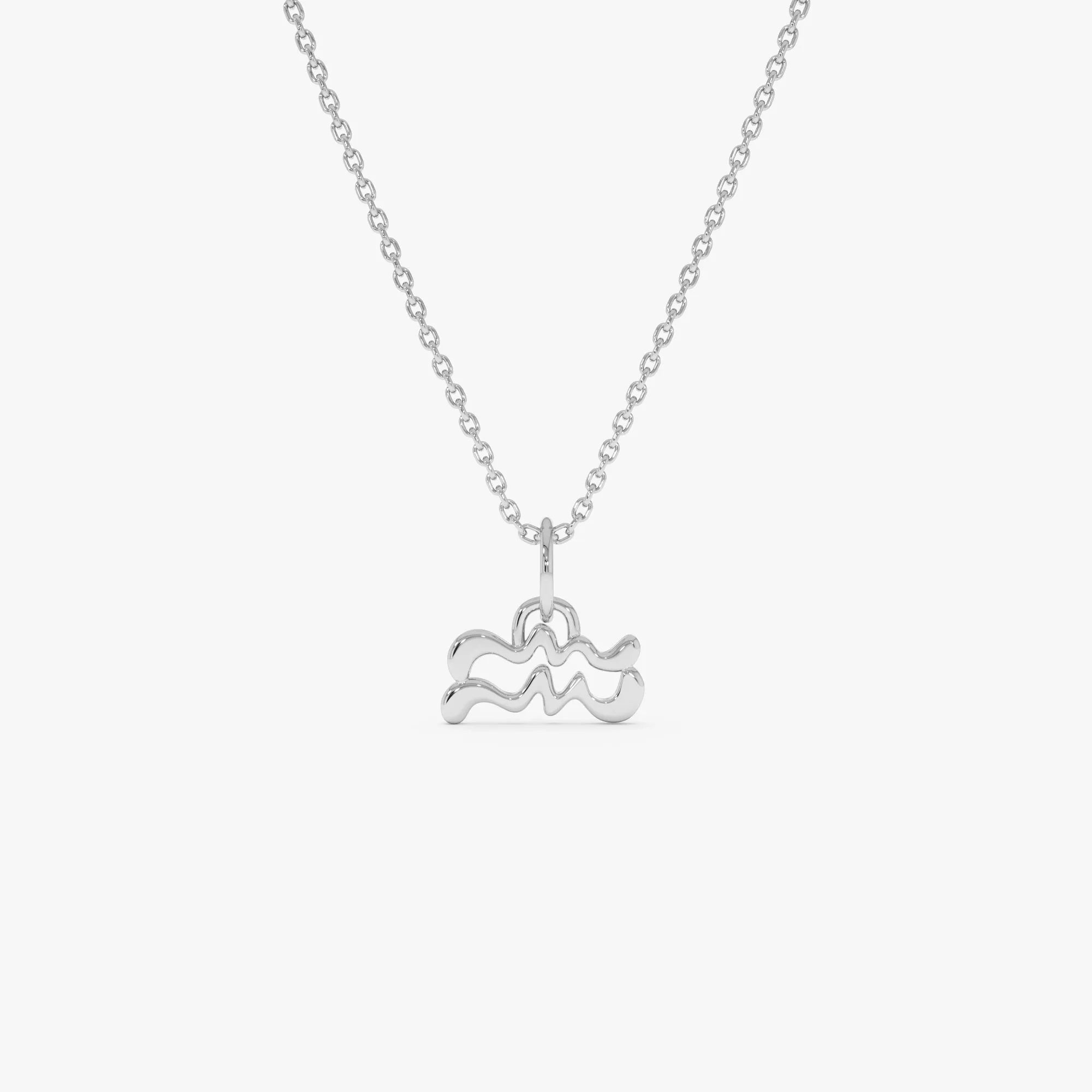 14k Solid Gold Aquarius Zodiac Charm Pendant Necklace