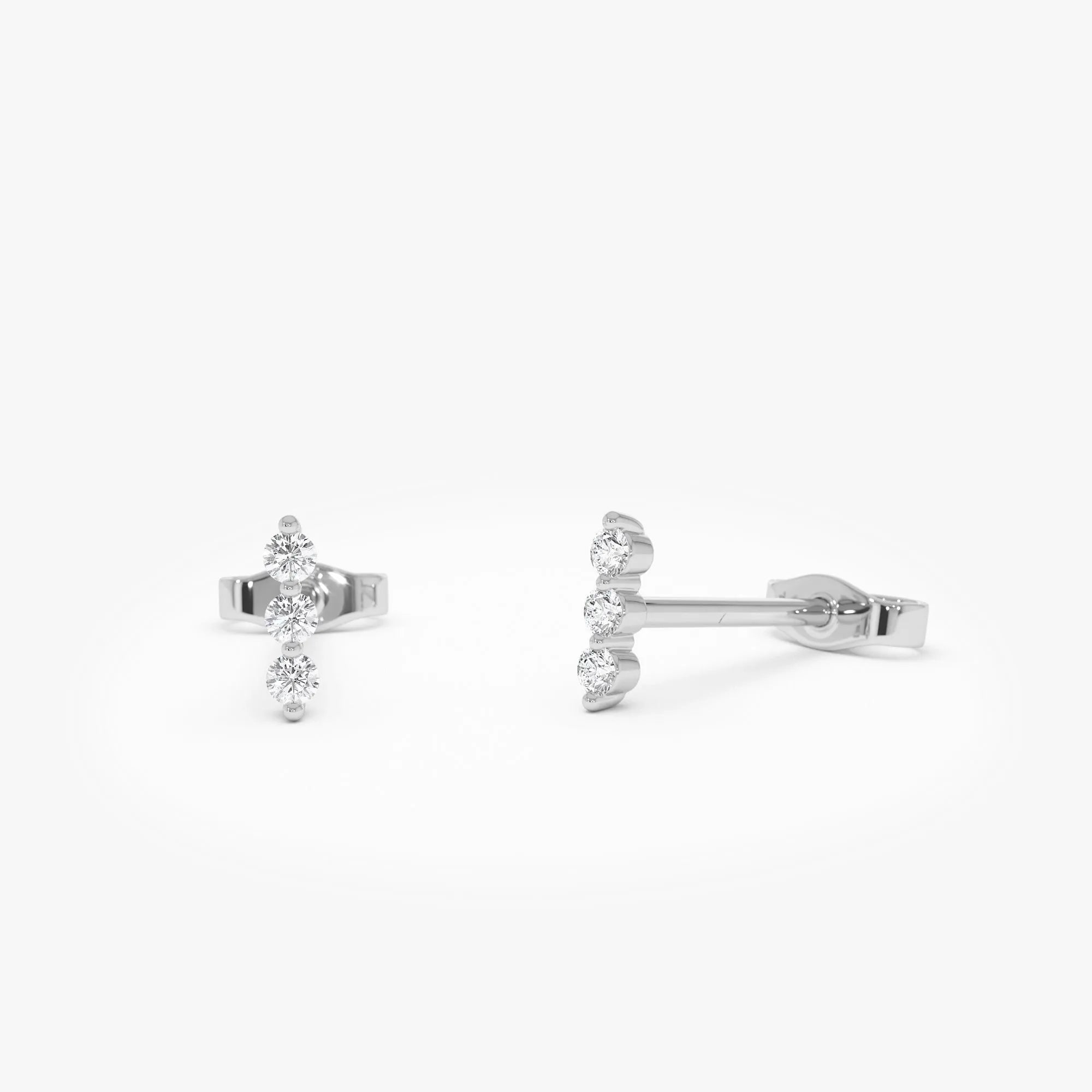 14k Gold Diamond Round Cut Triple Bar Stud Earrings 0.12 ctw