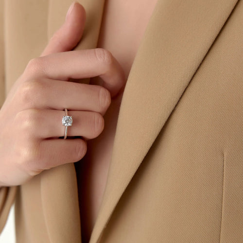 14K Gold 1.00 Carat Round Lab Grown Diamond 4 Prong Basket Setting Engagement Ring