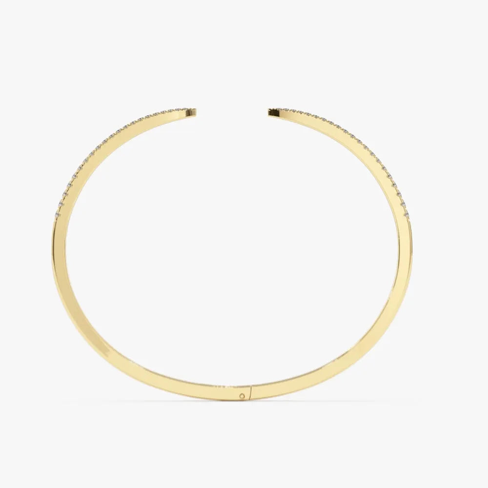 14K Solid Gold 0.50 CTW Round Diamond Cuff Bangle