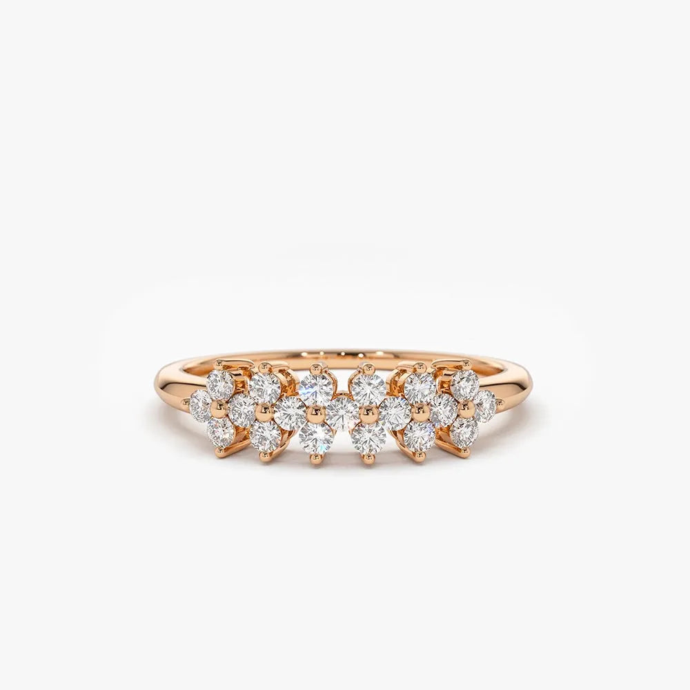 14k Gold Round Diamond Cluster Ring 0.57 ctw Prong Setting