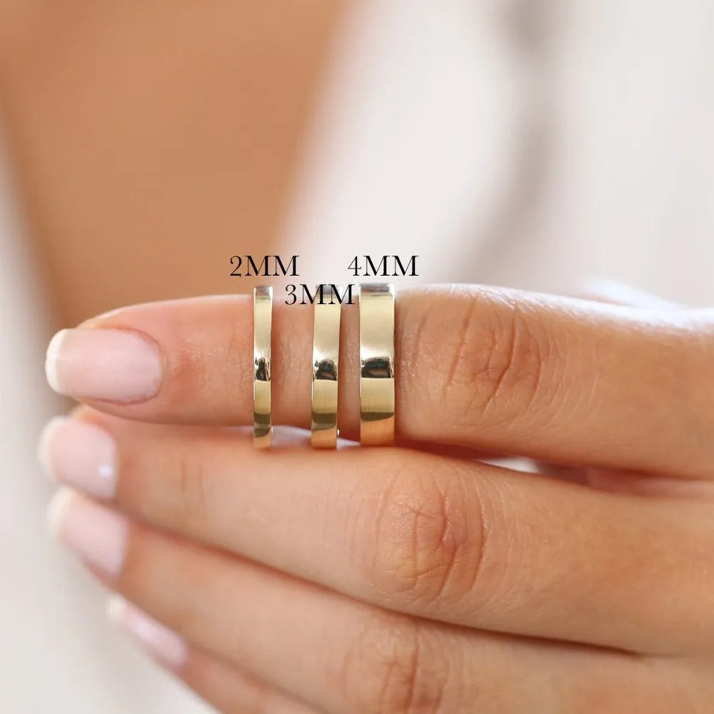 14K Solid Gold 4mm Flat Classic Minimalist Wedding Band Ring
