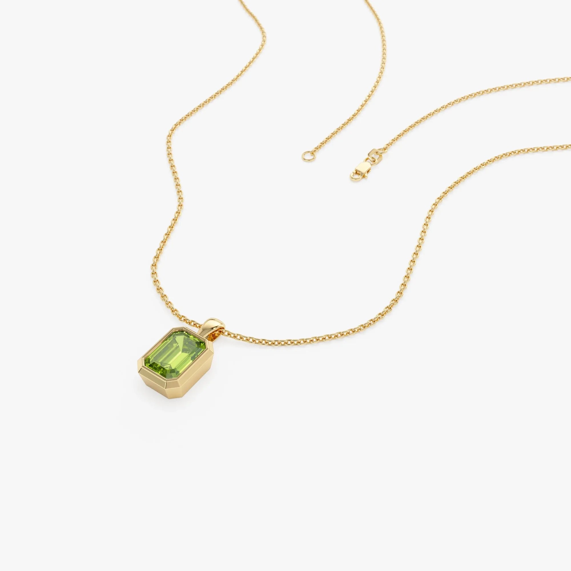14k Solid Gold Peridot Emerald Cut Vertical Pendant 1.05 Carat Bezel Setting