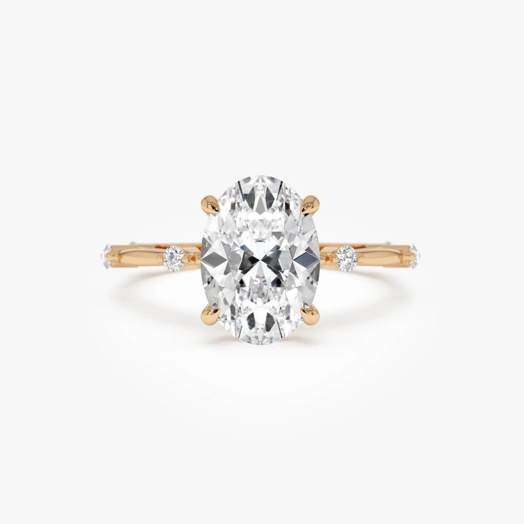 14k Gold Lab Grown Diamond Oval Engagement Ring Solenne Accent Band 1.55 Ctw
