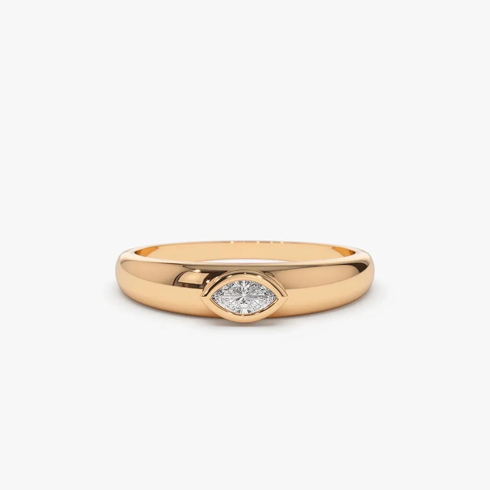 14k Gold Marquise Diamond Solitaire Ring Dome Bezel Setting 0.15 Carat