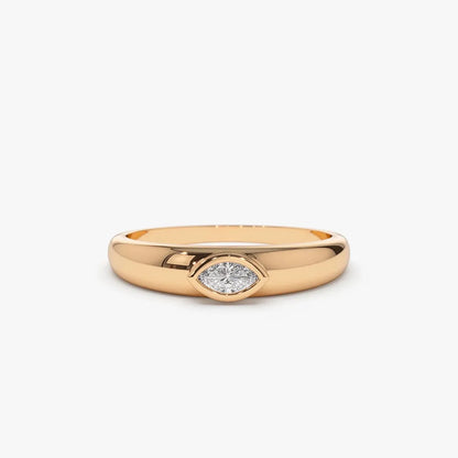 14k Gold Marquise Diamond Solitaire Ring Dome Bezel Setting 0.15 Carat