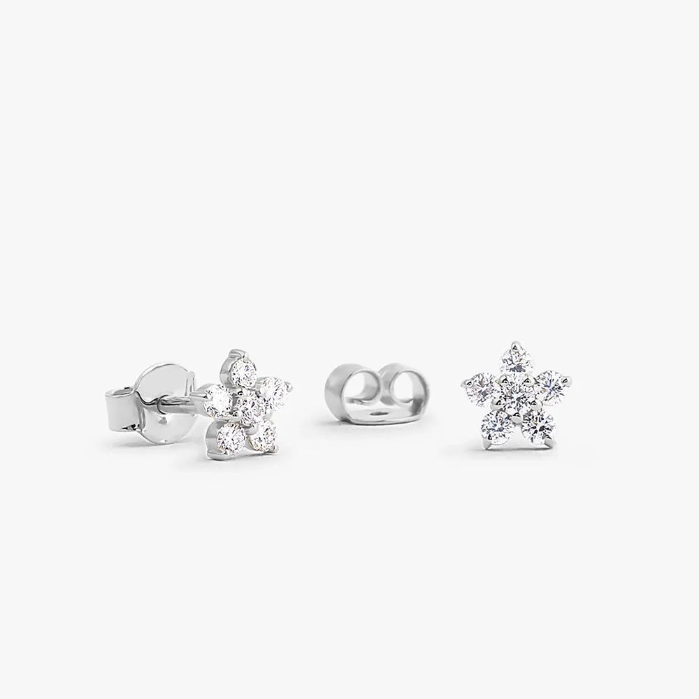 14k Gold Diamond Round Cut Flower Stud Earrings Prong Setting 0.37 ctw