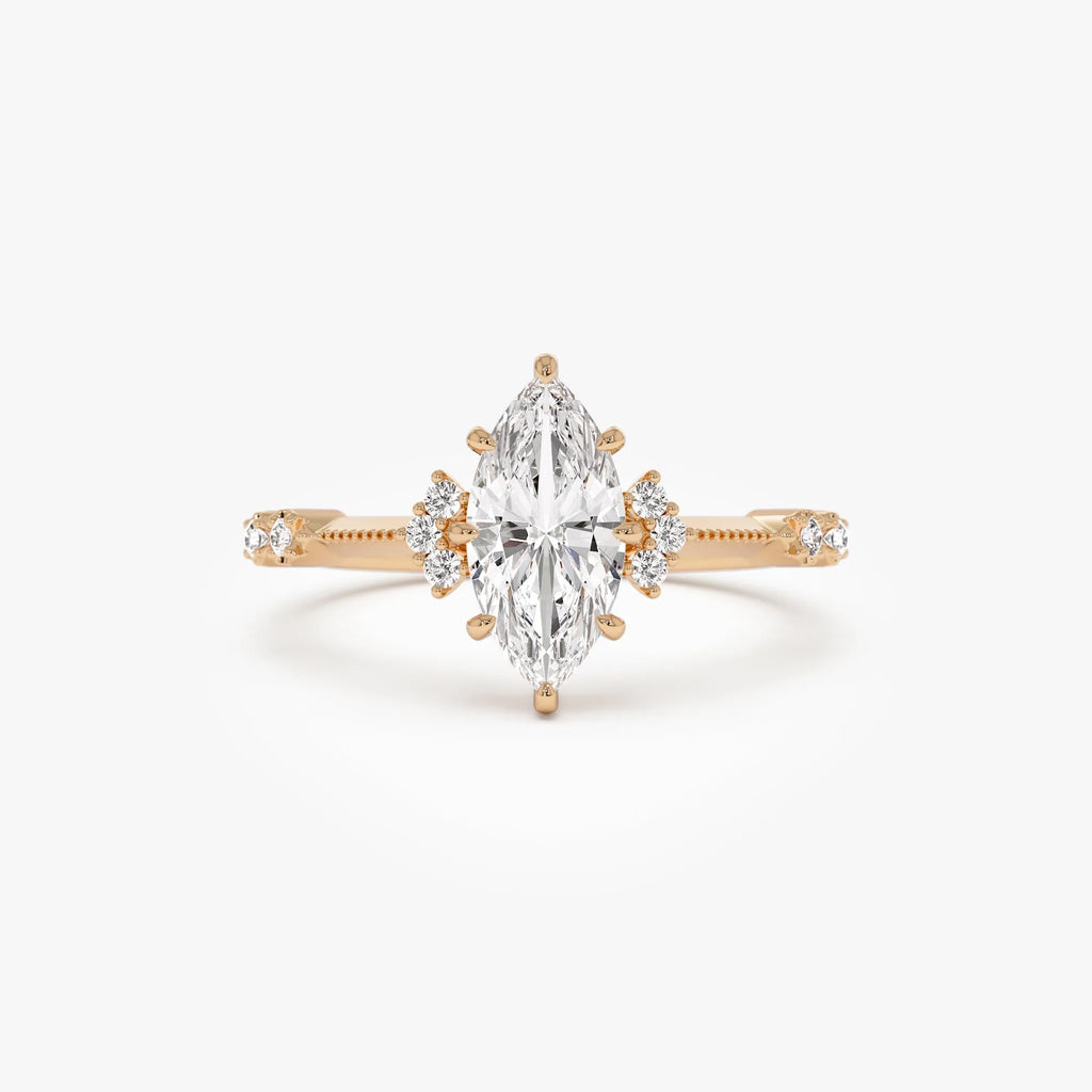 14k Rose Gold 1.10 ctw Lab Grown Diamond Marquise Art Deco Engagement Ring