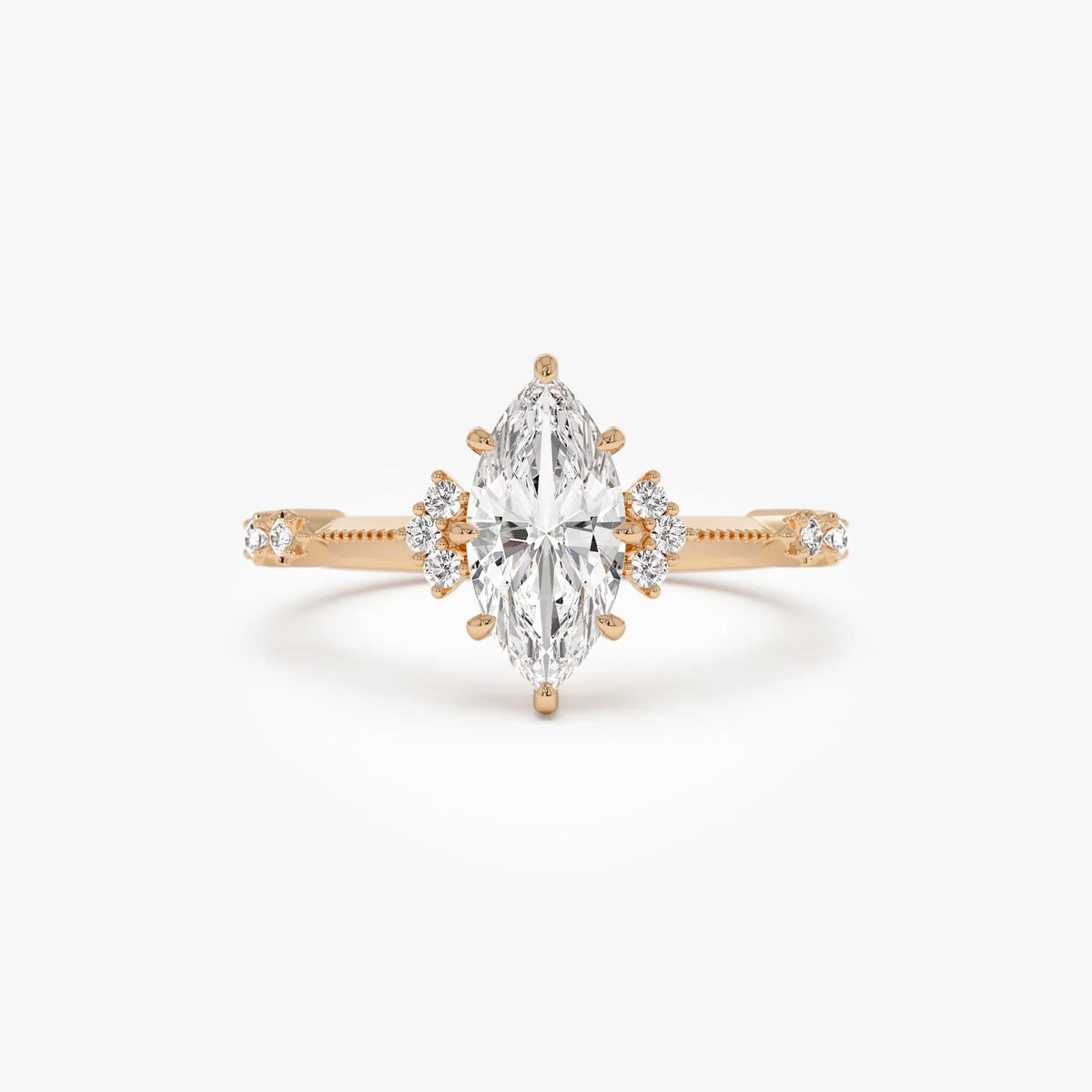14k Rose Gold 1.10 ctw Lab Grown Diamond Marquise Art Deco Engagement Ring