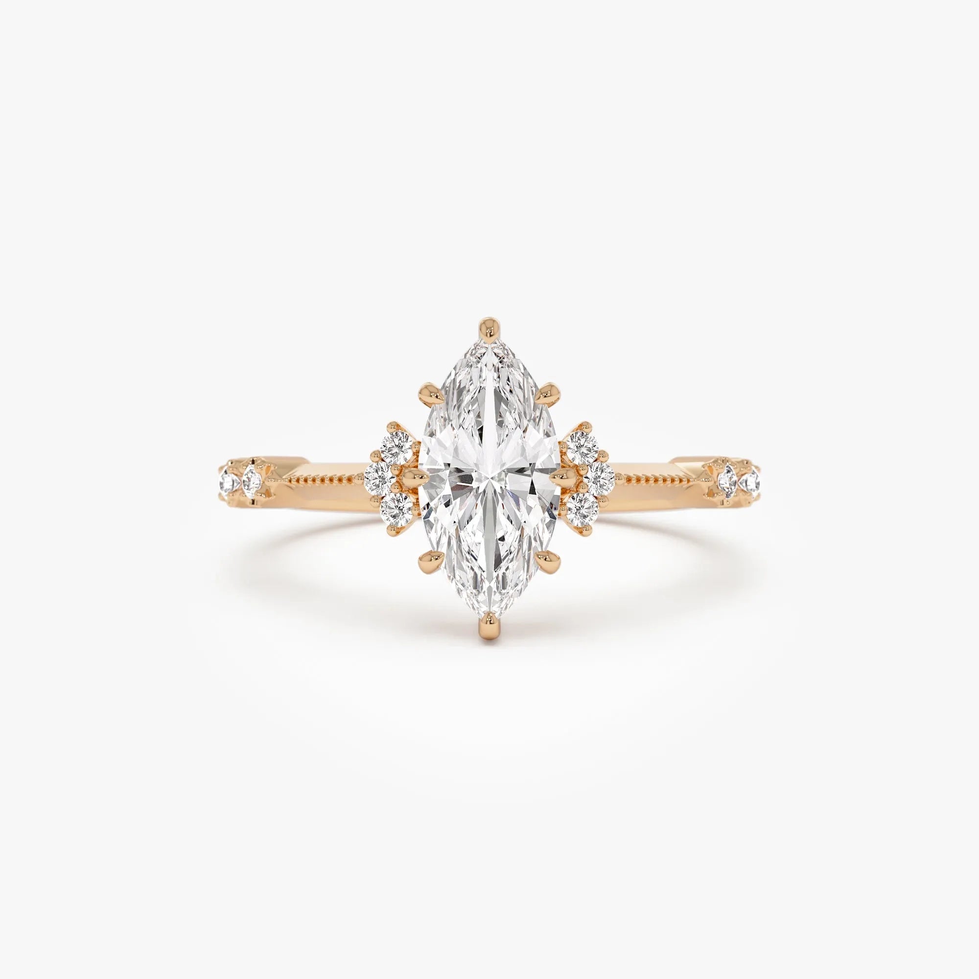 14k Rose Gold 1.10 ctw Lab Grown Diamond Marquise Art Deco Engagement Ring