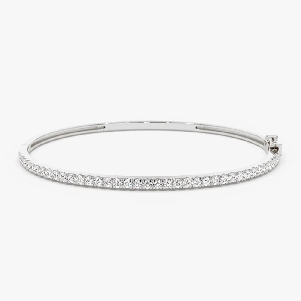 14K Solid Gold 0.90 CTW Round Diamond Micro Pave Stacking Bangle