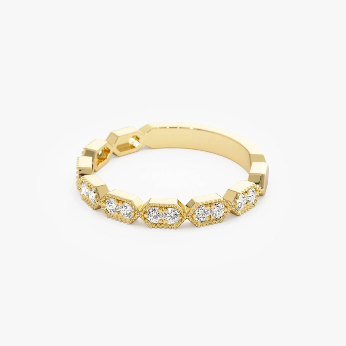 14k Gold Stacking Filigree Ring with 0.18 CTW Round Diamonds