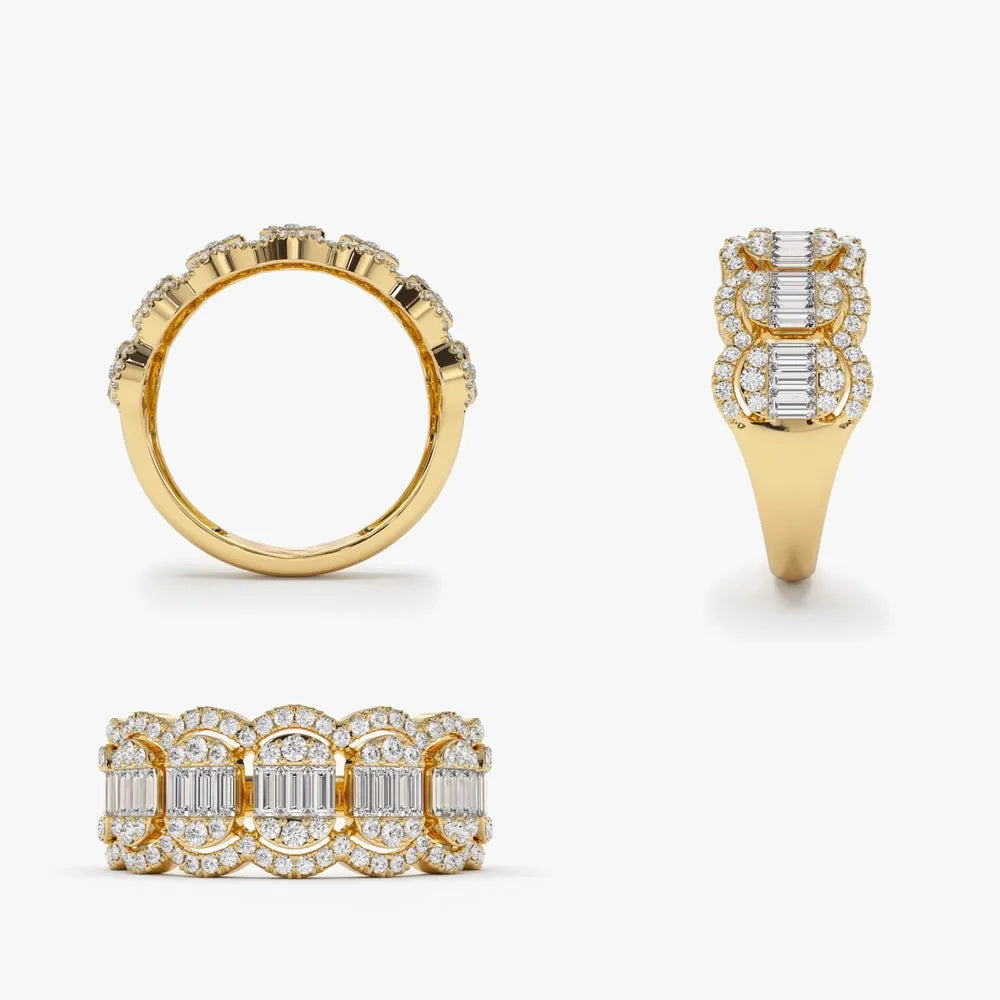 14k Gold Baguette Diamond 1.00ctw Halo Micro Pave Illusion Ring