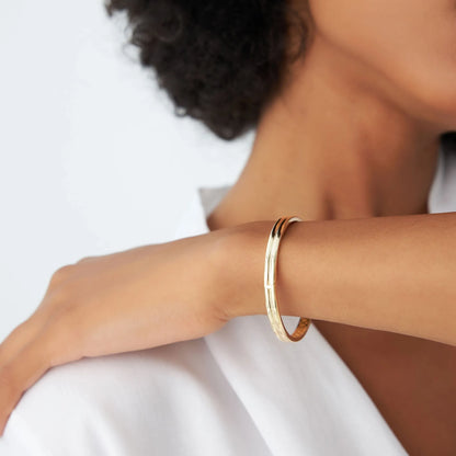 14K Solid Gold Wide Double Row Dome Bangle Bracelet